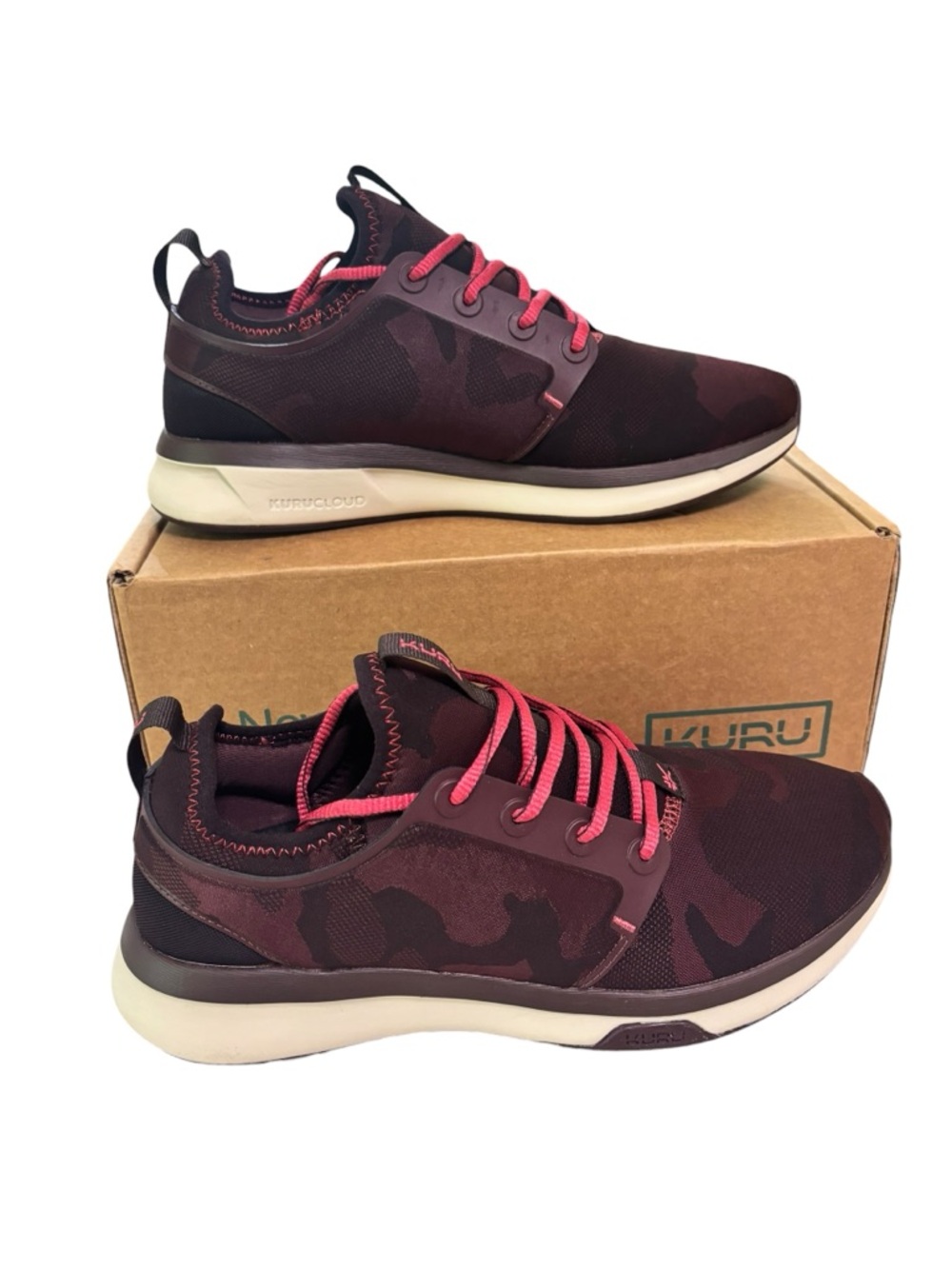 KURU Atom Shoes Womens 10 Wide Camo Burgundy Pink Athletic Sneakers Comfort